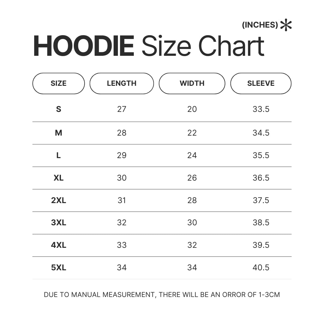 Hoodie Size Chart - Yuri On Ice Store