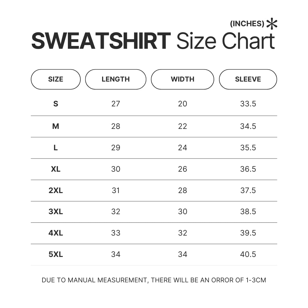 Sweatshirt Size Chart - Yuri On Ice Store