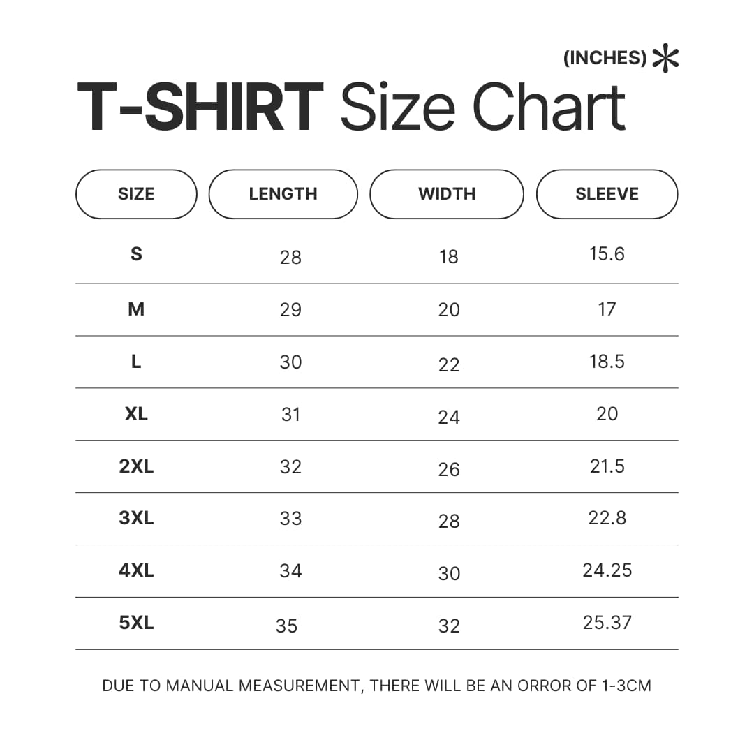 T shirt Size Chart - Yuri On Ice Store