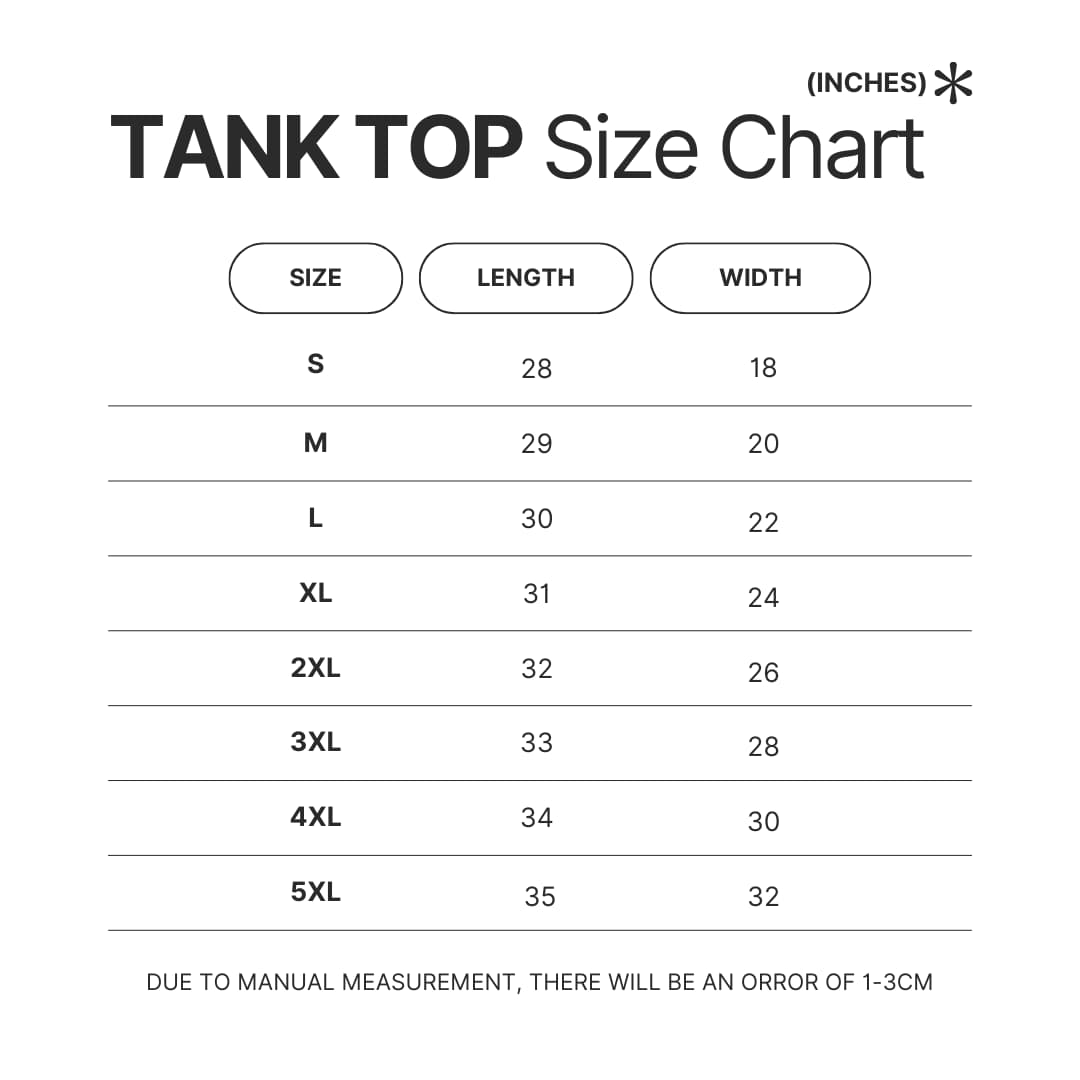 Tank Top Size Chart - Yuri On Ice Store